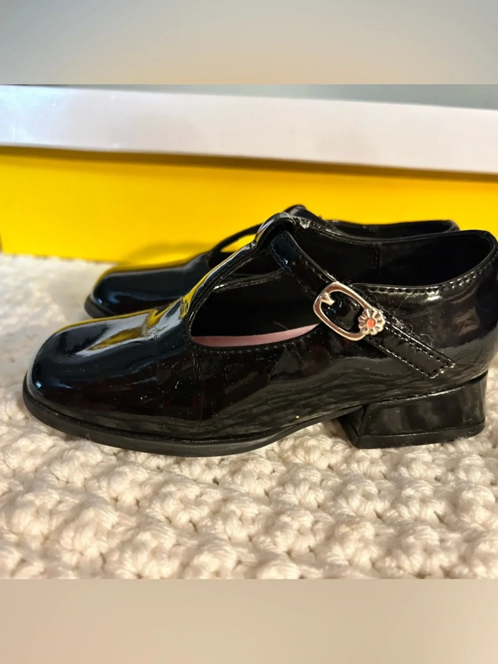 audrey Black Patent T-Strap Mary Janes with Pink Insole - Picture 4 of 13